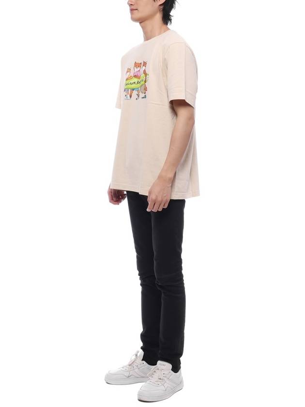 Surfing Foxes Logo Print Short Sleeve T-Shirt Beige - MAISON KITSUNE - BALAAN 5