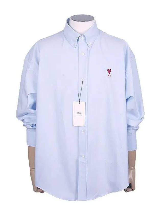 Heart Logo Boxy Fit Button Long Sleeve Shirt Sky Blue - AMI - BALAAN 2