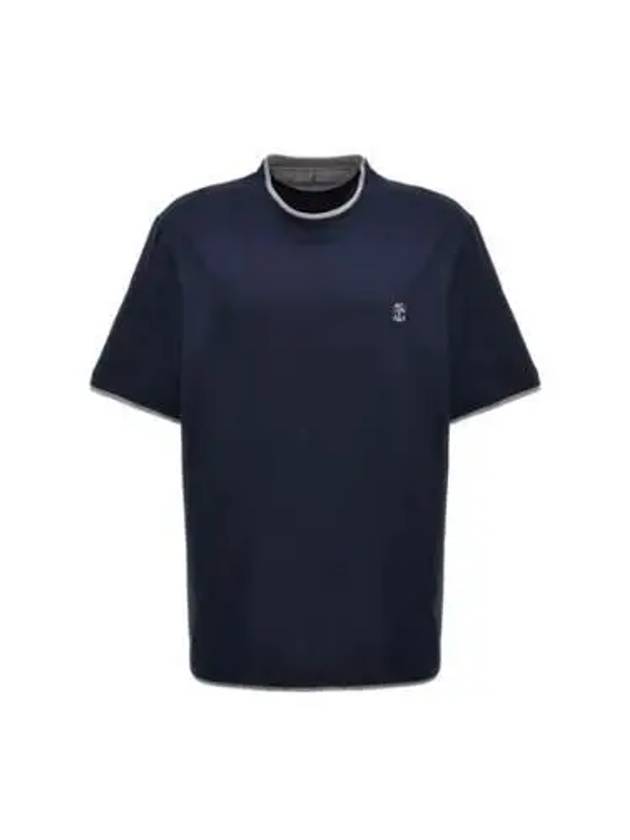 Cotton Short Sleeve T-Shirt Navy - BRUNELLO CUCINELLI - BALAAN 2