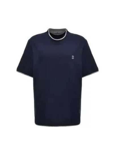 Cotton Short Sleeve T-Shirt Navy - BRUNELLO CUCINELLI - BALAAN 2