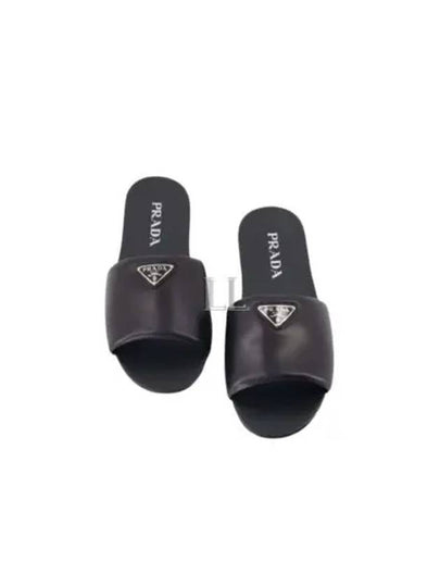 Logo Leather Slide Slippers Black - PRADA - BALAAN 2