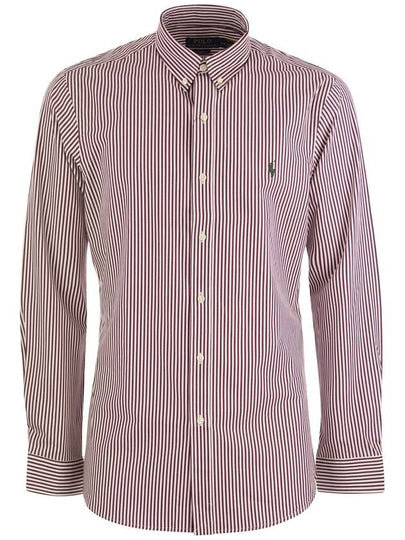 Logo Embroidered Striped Long Sleeve Shirt Red - POLO RALPH LAUREN - BALAAN 2