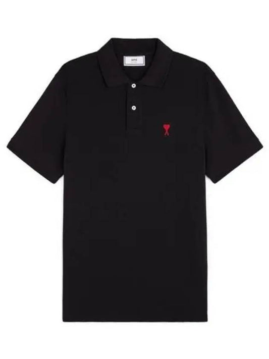 Small Heart Logo Polo Shirt Black - AMI - BALAAN 2