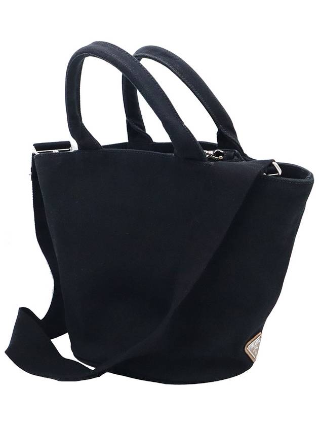 Prada 1BG163 Black Canapa Canvas Milan Logo Tote 2WAY - PRADA - BALAAN 5