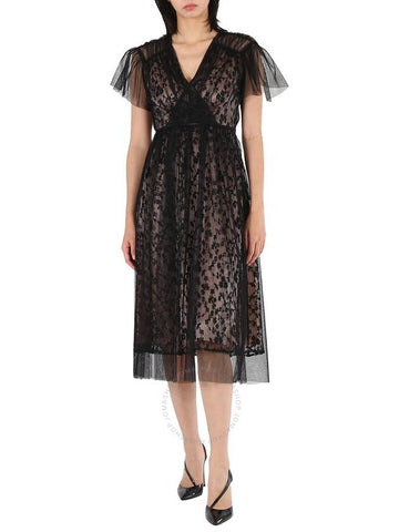 Burberry Ruffled Hem Embroidered Tulle Dress In Black, Brand Size 4 (US Size 2) - BURBERRY - BALAAN 1