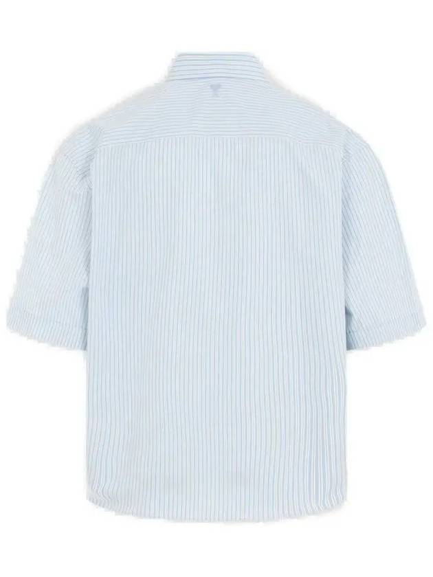 Striped Boxy Fit Short Sleeve Shirt Blue - AMI - BALAAN 3