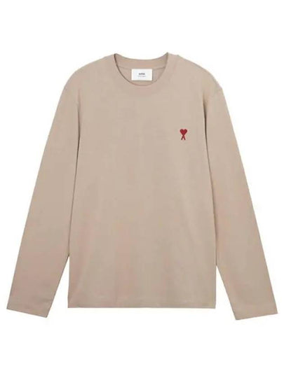 Chain Stitch Heart Logo Long Sleeve T-Shirt Light Beige - AMI - BALAAN 2