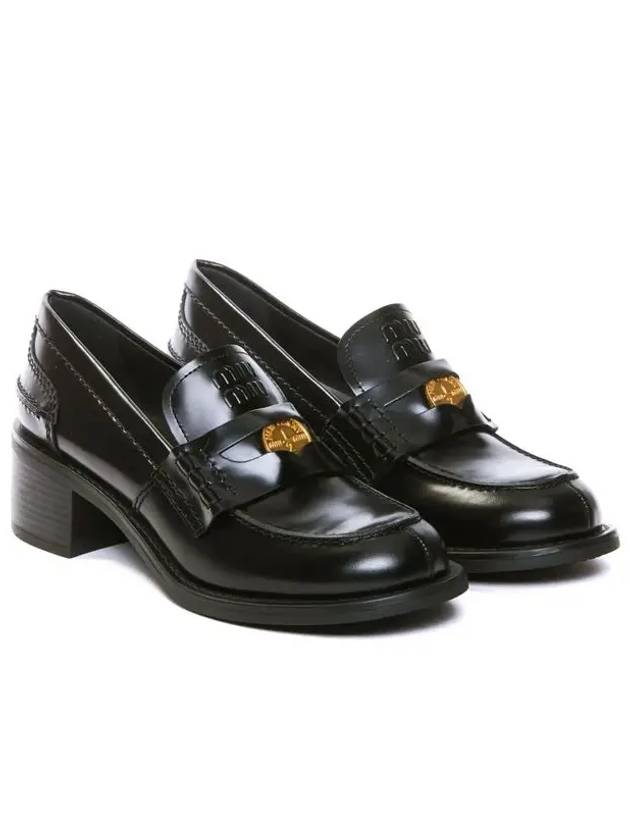 Penny Brushed Heel Leather Loafer Black - MIU MIU - BALAAN 2