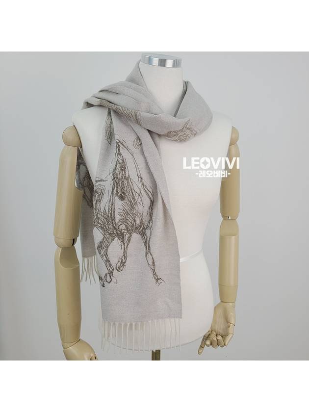 Pirouette au Galop Horse Drawing Pattern Cashmere Muffler Scarf Beige H392850T 04 - HERMES - BALAAN 1