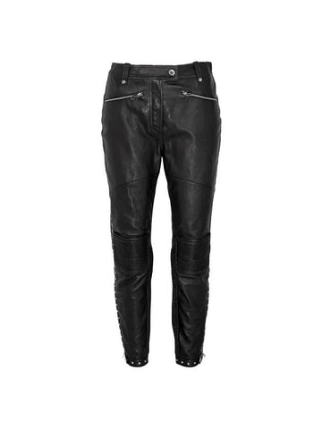 Studded Leather Zip Dale Straight Pants Black - BURBERRY - BALAAN 1