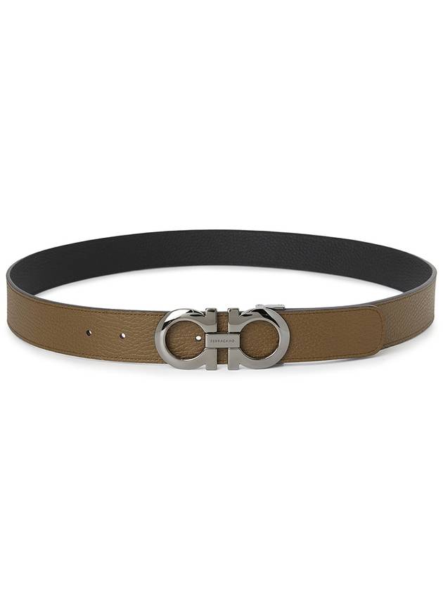 Gancini Reversible Adjustable Leather Belt Cane Sugar Brown Black - SALVATORE FERRAGAMO - BALAAN 4