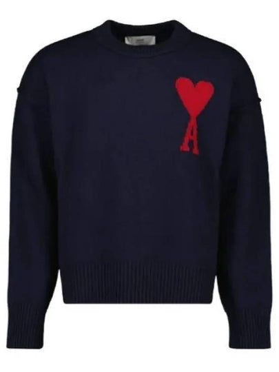 Big Heart Logo Wool Knit Top Navy - AMI - BALAAN 2