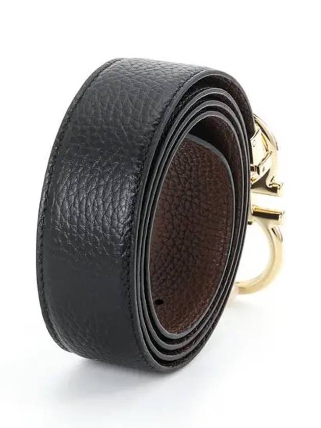 Gancini Reversible Adjustable Calfskin Leather Belt Black Brown - SALVATORE FERRAGAMO - BALAAN 3