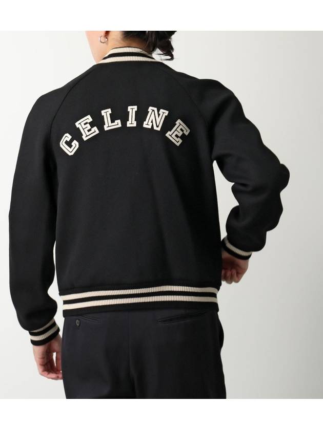 Teddy Embroidered Logo Textured Wool Bomber Jacket Black - CELINE - BALAAN 10