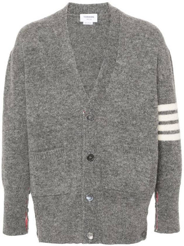 Irish Wool 4-Bar V Neck Cardigan Grey - THOM BROWNE - BALAAN 1