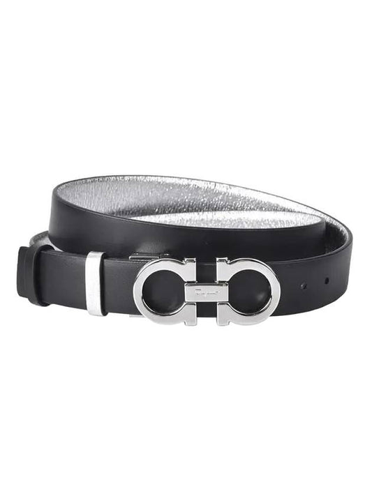 Gancini Reversible Leather Belt Black Silver - SALVATORE FERRAGAMO - BALAAN 1