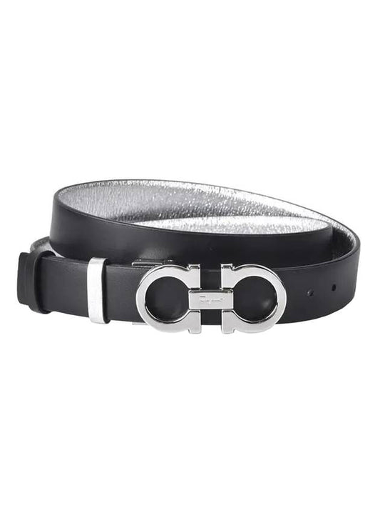 Reversible Gancini Leather Belt Black Silver - SALVATORE FERRAGAMO - BALAAN 1