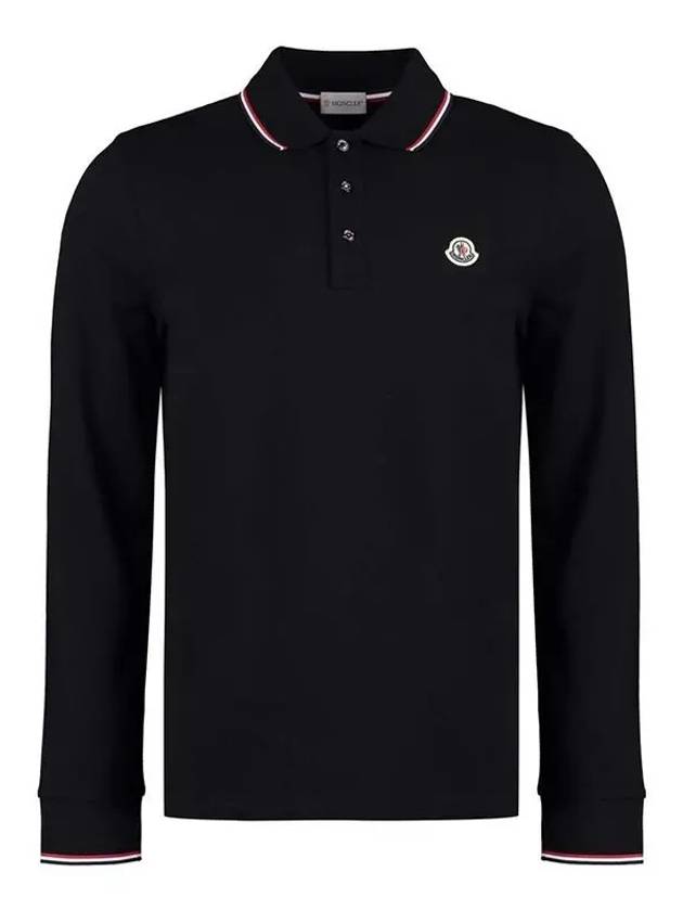 Logo Patch Cotton Long Sleeve Polo Shirt Black - MONCLER - BALAAN 2