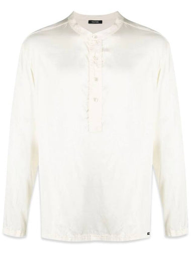 Henley Silk-Blend Long Sleeve T-Shirt White - TOM FORD - BALAAN 1