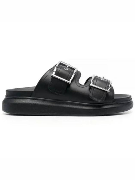 Double Buckle Strap Slippers Black - ALEXANDER MCQUEEN - BALAAN.