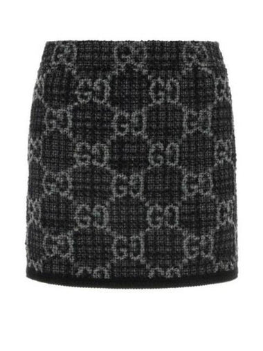 Women's GG Monogram Tweed A-Line Skirt Dark Grey - GUCCI - BALAAN 1