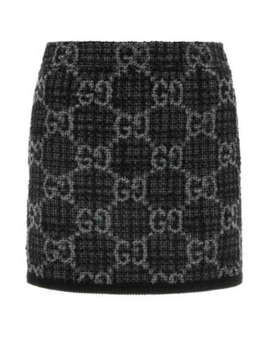 Women's GG Monogram Tweed A-Line Skirt Dark Grey - GUCCI - BALAAN 1