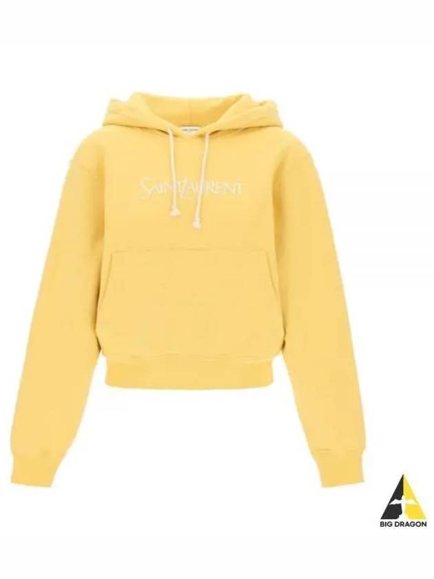 Logo Print Cotton Hoodie Yellow - SAINT LAURENT - BALAAN 2