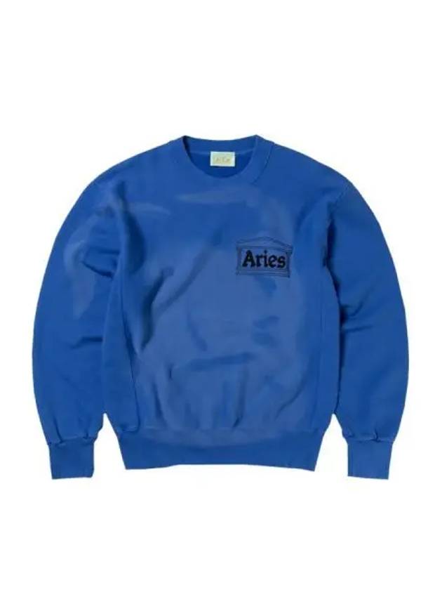 Aries Sunbleached Cross Grain Temple Crew Neck Blue - ARIES - BALAAN 1