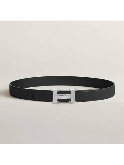 H Buckle Reversible Double Sided 32mm Black 90 Silver Matte Men s Leather Belt H073996CAAF090 - HERMES - BALAAN 2