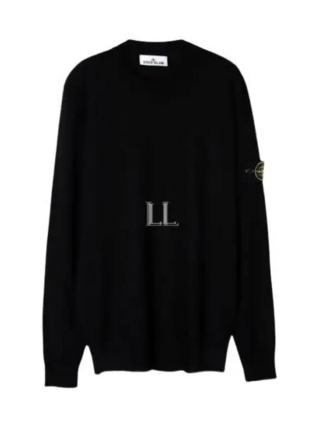 Regular Fit Crew Neck Wool Knit Top Black - STONE ISLAND - BALAAN 2