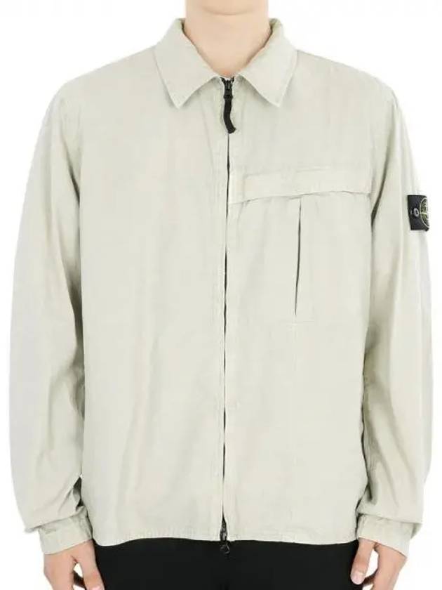 Organic Cotton Shirt Zip Up Jacket Beige - STONE ISLAND - BALAAN 2