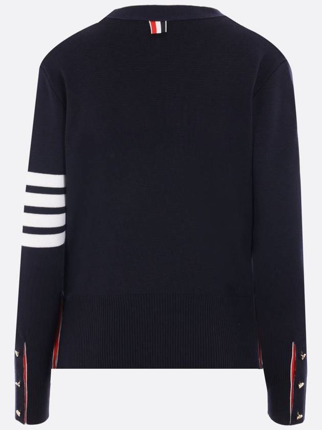 Milano Stitch 4 Bar Classic V Neck Fine Merino Wool Cardigan Navy - THOM BROWNE - BALAAN 3