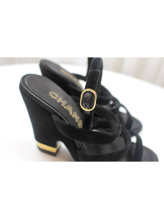 Black gold velvet strap heel sandals size 35 5 - CHANEL - BALAAN 4