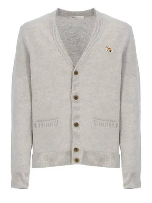 Baby Fox Patch V-neck Cardigan Light Grey - MAISON KITSUNE - BALAAN 2