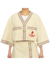 Anchor Applique Cropped Cardigan Beige - GUCCI - BALAAN 2