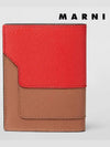 Two-Tone Saffiano Leather Half Wallet Red - MARNI - BALAAN 4