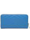 Matelasse Monogram Zipper Around Long Wallet Blue - SAINT LAURENT - BALAAN 4