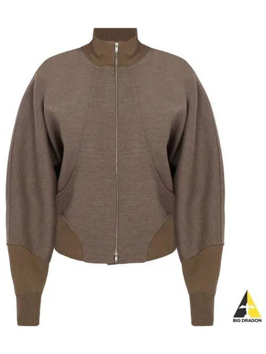 Women's Melange Compact Jersey Wool Zip-Up Jacket Khaki - JIL SANDER - BALAAN 2