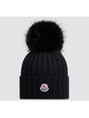 3B00027 M1131 999 Black Pom Wool Beanie - MONCLER - BALAAN 1