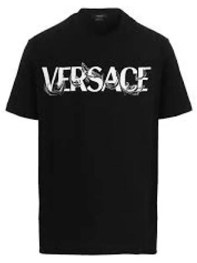 Men's Barocco Silhouette Logo Short Sleeve T-Shirt Black - VERSACE - BALAAN 2