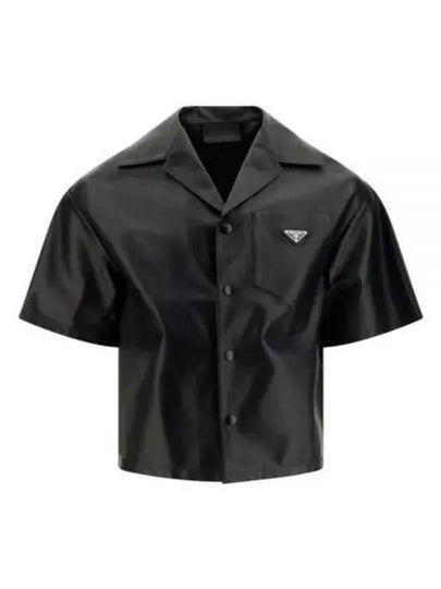 Triangle Logo Nappa Leather Short Sleeve Shirt Black - PRADA - BALAAN 2