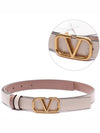 Reversible V Logo Signature Leather Belt White - VALENTINO - BALAAN 3