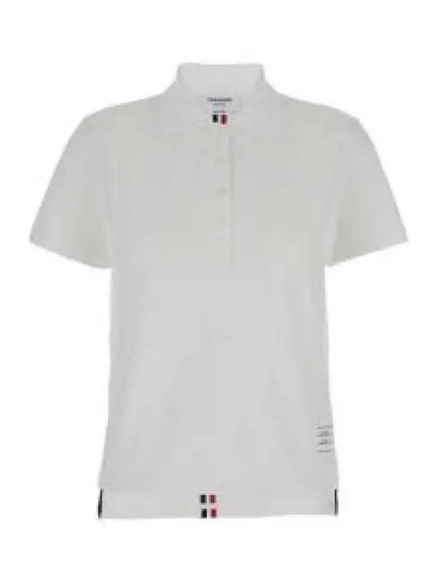 Classic Pique Center Back Stripe Relaxed Fit Short Sleeve Polo Shirt White - THOM BROWNE - BALAAN 2