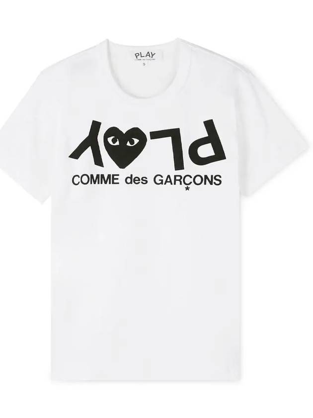 Women's Black Heart Reverse Logo Print Short Sleeve T-Shirt P1 T067 1 White - COMME DES GARCONS PLAY - BALAAN 4