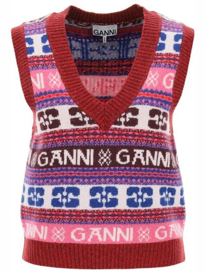 Logo Wool Mix Vest Red - GANNI - BALAAN 2