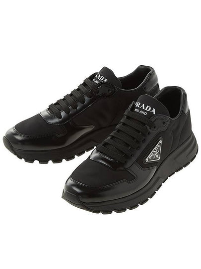 triangle logo re-nylon brushed leather low-top sneakers black - PRADA - BALAAN 2