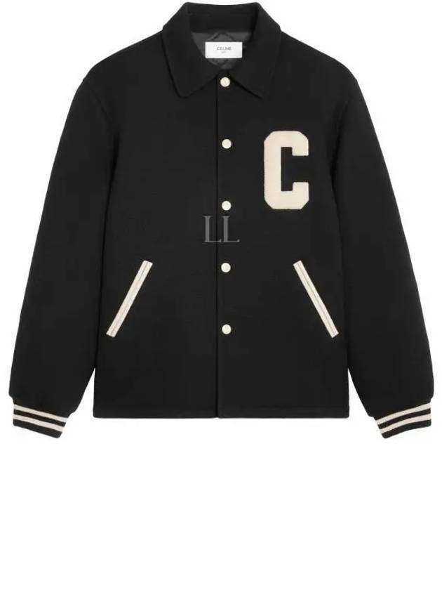 Textured Wool Baseball Teddy Jacket Black - CELINE - BALAAN 2