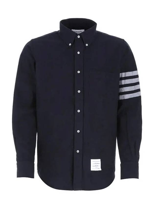 Men's Diagonal Solid Flannel Long Sleeve Shirt Navy - THOM BROWNE - BALAAN 2