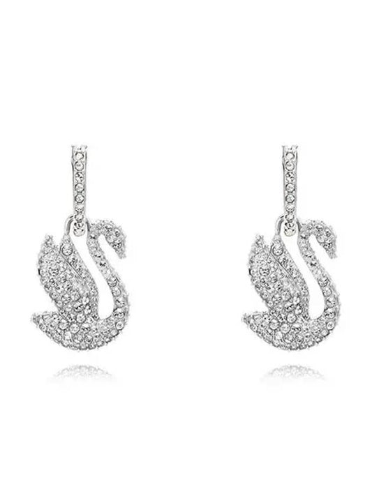 Iconic Swan Crystal Drop Earrings Silver - SWAROVSKI - BALAAN 2