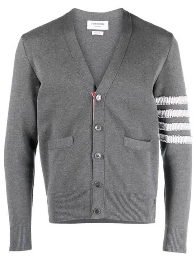 4-Bar V-Neck Milan Seersucker Cardigan Medium Grey - THOM BROWNE - BALAAN 2